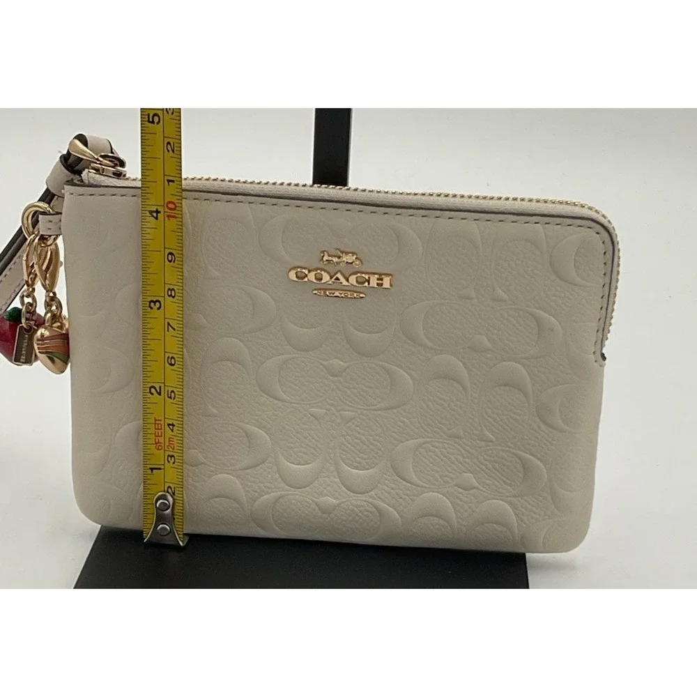 Coach Embossed Corner Zip Wristlet In Chalk With (2) Charms (see Description)